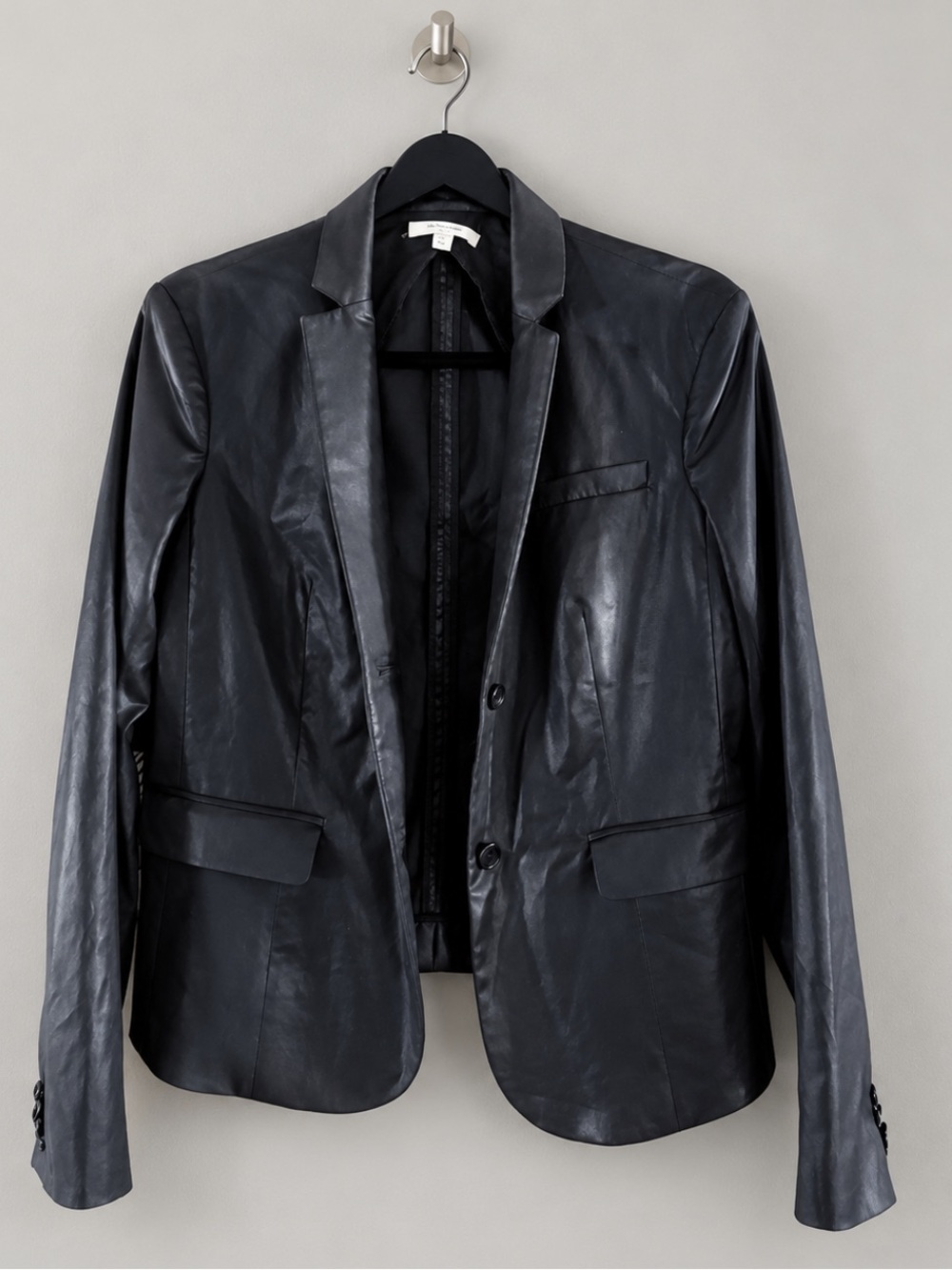 Helmut Lang Women’s M Black Glossy Coated High-Low Tailored Blazer USA